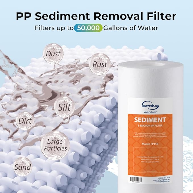 iSpring F3WGB31BMKS Whole House Water Filter Replacement Pack, Reduces Iron, Manganese, Hydrogen Sulfide, Lead, Chlorine, Sediments, Up to 12 Months, 4.5” x 10”, Fits WGB31B-MKS