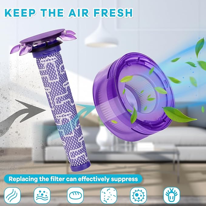 Upgraded V8 Replacement Filter Compatible with Dyson New Version V8 Cordless Vacuum, V8 Animal Extra SV25, SV10, V8 FOCUS Mattress, Car+Boat handheld, Replace Part #965661-05 & 967478-05
