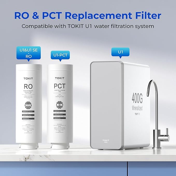 TOKIT PCT Replacement Filter for U1, NSF/ANSI 58 Certified, Reduce TDS, Replacement for U1 Reverse Osmosis System Water Filter, 12-Month Lifetime