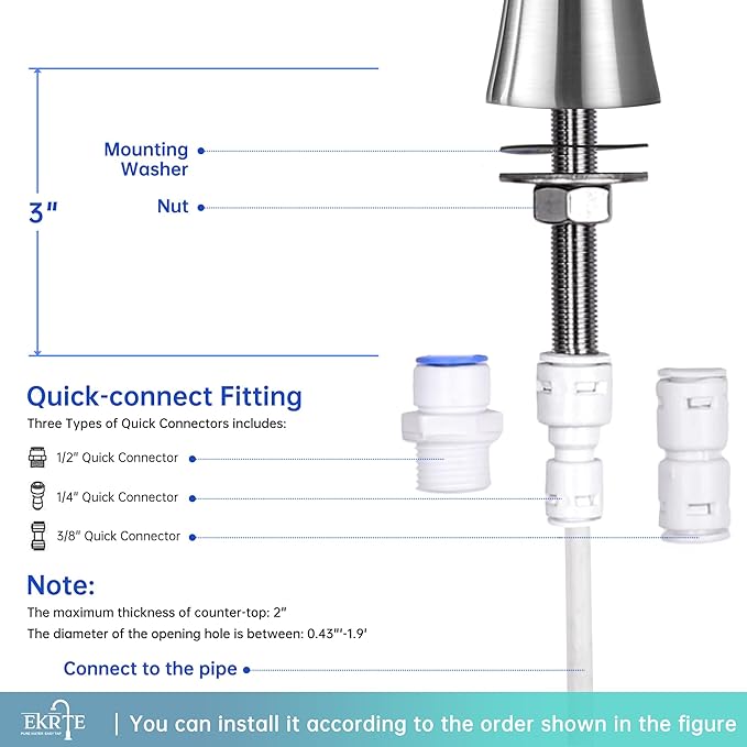 EKRTE Stainless Steel Drinking Water Faucet, Filtered Water Reverse Osmosis RO Faucet for Kitchen Sink, Brushed Nickel Reverse Osmosis Tap for Kitchen Sink