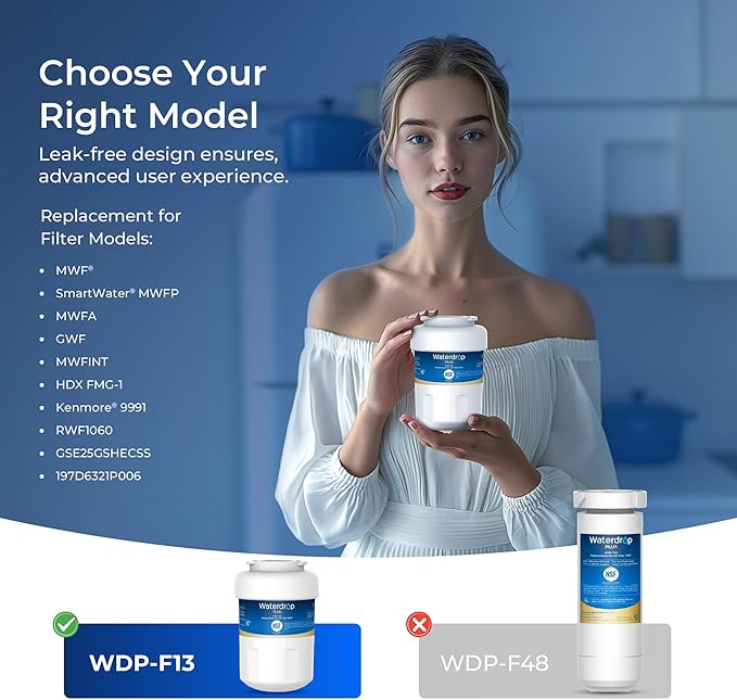 Waterdrop Plus WDP-F13 Reduce PFAS, Replacement for GE® MWF®, HDX FMG-1, MWFP, MWFA, RWF0600A, RWF1060, Kenmore® 469991 Refrigerator Water Filter, 3 Pack (Package May Vary)
