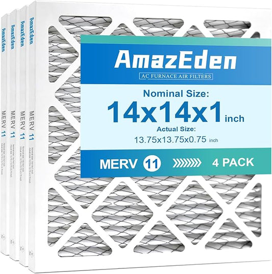 14x14x1 Furnace Air Filter MERV 11 (4-Pack) MPR 1000 FPR 7 HVAC AC Filters Pleated Dust Defense Replacement for Home (Actual Size: 13.75x13.75x0.75 Inches)