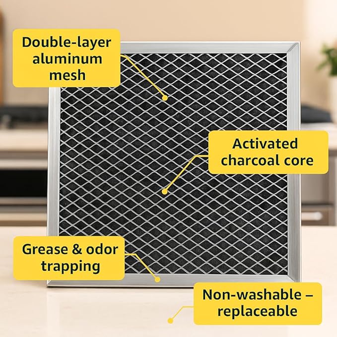 Charcoal Filter for Broan Range Hood – 8.75" x 10.5" x 3/8", Aluminum Mesh, Grease & Odor Replacement – 1 Pack