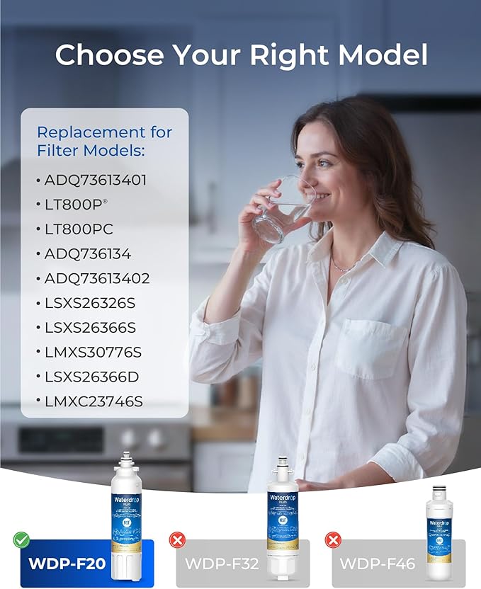 Waterdrop Plus ADQ73613401 NSF 401&53 Certified Refrigerator Water Filter, Reduce Lead&PFAS, Replacement for LG® LT800P®, ADQ73613402, ADQ75795104, Kenmore 9490, 3 Pack (Package May Vary)