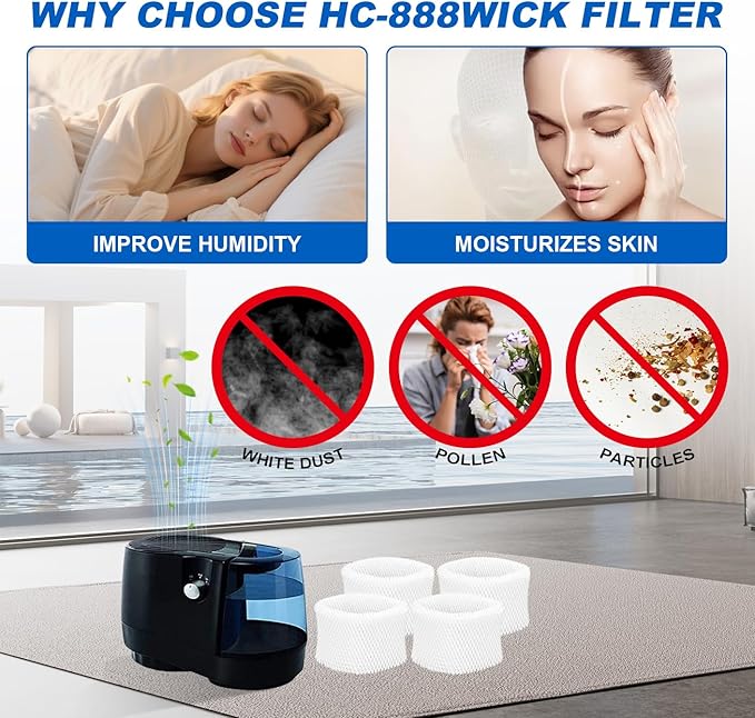 Humidifier Wicking Filters Compatible with Honeywell HC-888, HC-888N, 4 Pack Replacements Filter C for Honeywell HC888 Series HCM-890 HEV-320 & Duracraft D88 DCM-200(White)