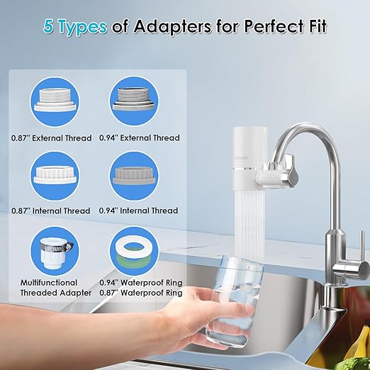 Vortopt Faucet Water Filter for Sink, Rapid Flow - 400 Gallons Faucet Mount Water Filtration System for Tap Water, NSF Certified Reduces Chlorine & Bad Taste with 2 Replacements, T1