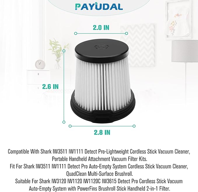 4 Pack IW3511 BU3521 HEPA Filter Replacement Part For Shark IW3511 IW1111 IW1120 Detect Pro Lightweight Cordless Stick Vacuum Cleaner. For Shark BU3523 Clean Empty Auto-Empty System Portable Handheld.