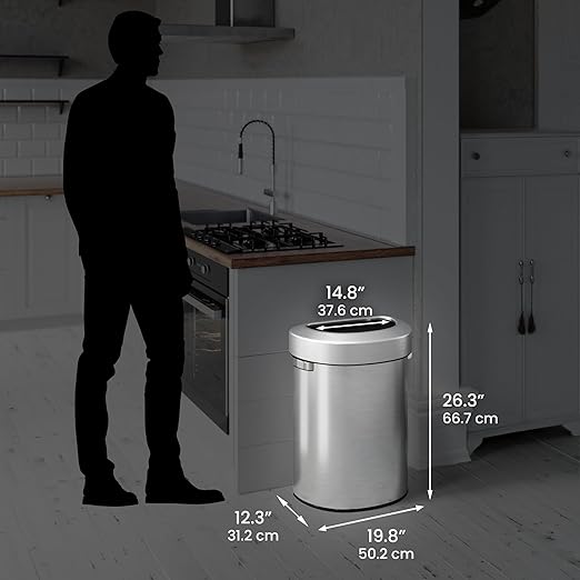 iTouchless 18 Gallon Semi-Round Stainless Steel Open Top Trash Can and Recycle Bin, 68 Liter, Slim and Space-Saving Design for Home, Office, Kitchen, Restaurant, Restroom, Large Capacity