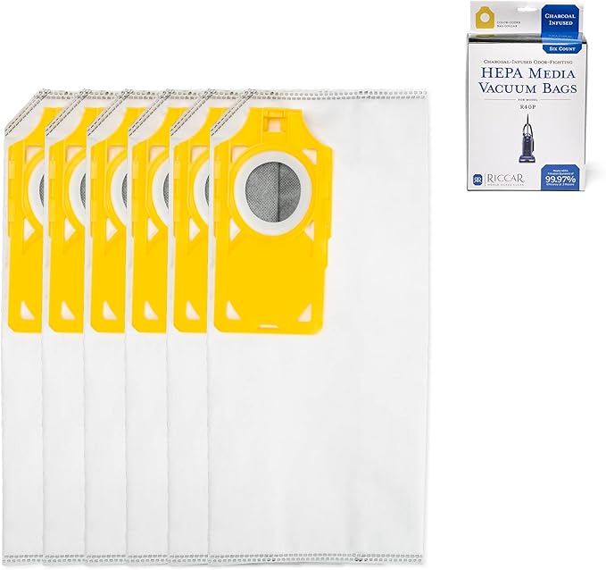 Riccar R40P HEPA Filter Vacuum Cleaner Bags, Charcoal-Infused Tandem Air Yellow, Six Bags Included, RPHC-6