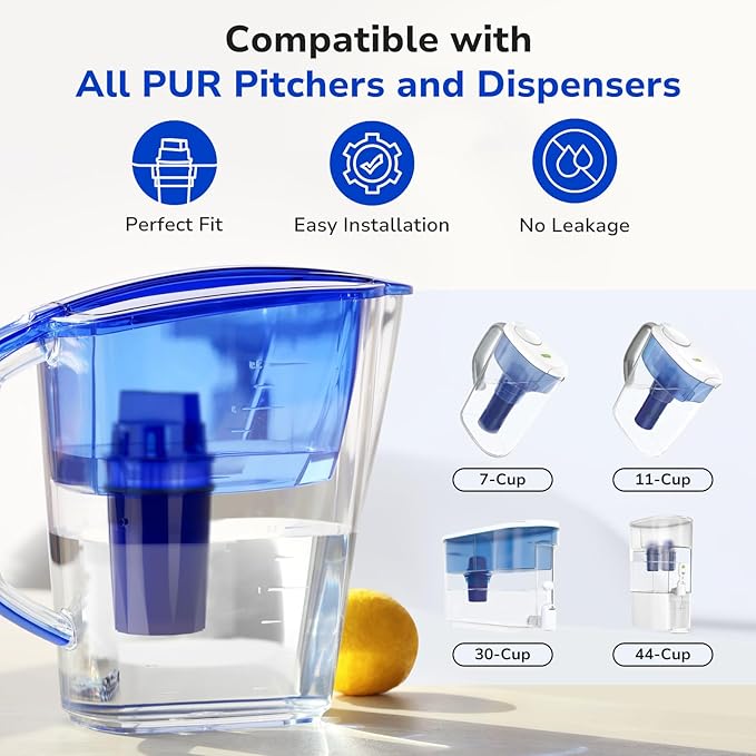 Fil-Fresh 4-Pack Water Filter Replacement for All PUR, PURPlus Water Pitchers and Dispensers, Replace PPF900Z, NSF Certified, Advanced Version