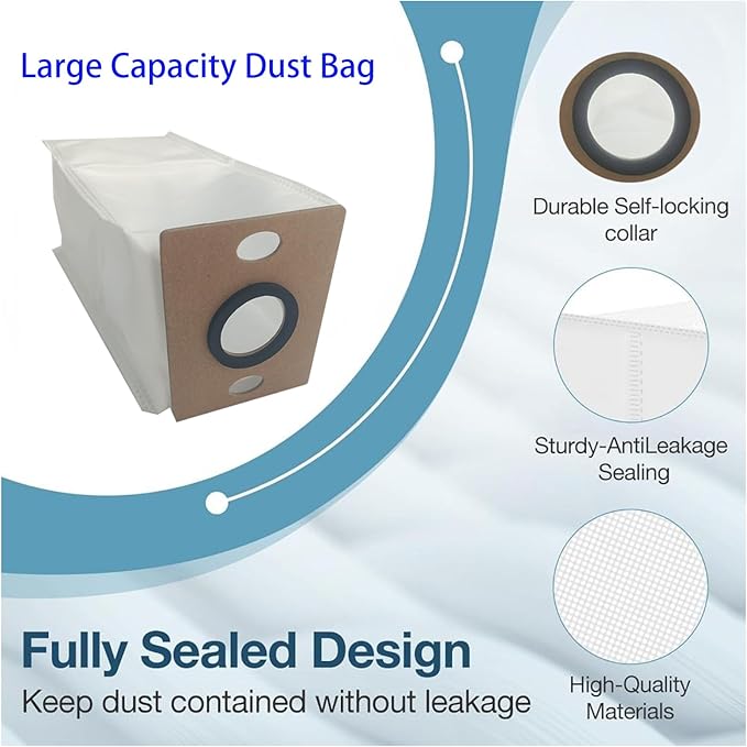Dust Bags Replacement for ILIFE A12 Pro / A30 Pro / V9 Pro Self Emptying Robot Vacuum Cleaner, Spare Parts Accessories (8 Pack)
