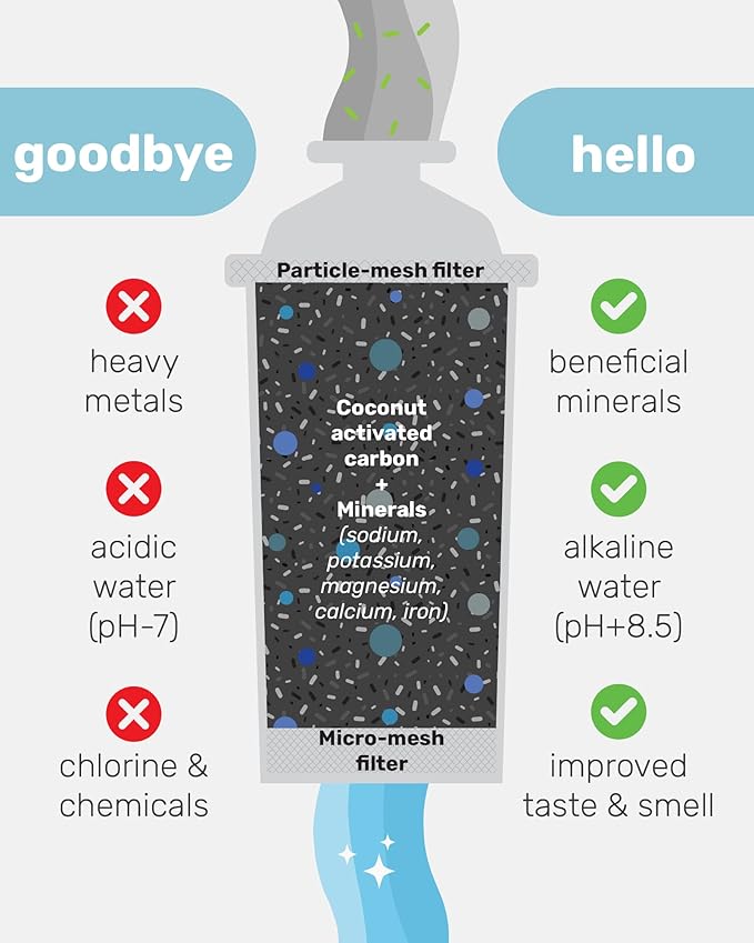 Wamery Alkaline Pitcher Water Filter Replacement - Single Filter, Improves pH & Taste, 42-Gallon Capacity, Coconut Activated Carbon with Mineral Layer, Leak-Free Fit, Easy Install, BPA-Free