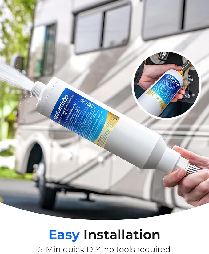Waterdrop RV Water Filter, NSF Certified, Reduces Chlorine, Bad Taste, Odor, 2 Pack, Flexible Hose Protector
