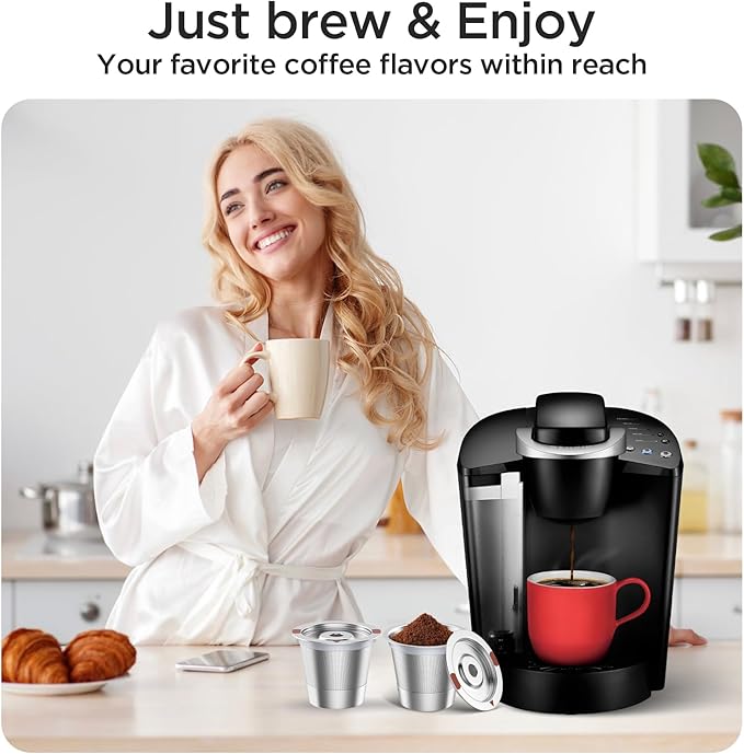 Reusable k Cup Coffee Filters,Universal stainless steel Refillable k Cups Filter Use for Keurig 2.0 and 1.0 Coffee Makers-brewers (2-Stainless steel)
