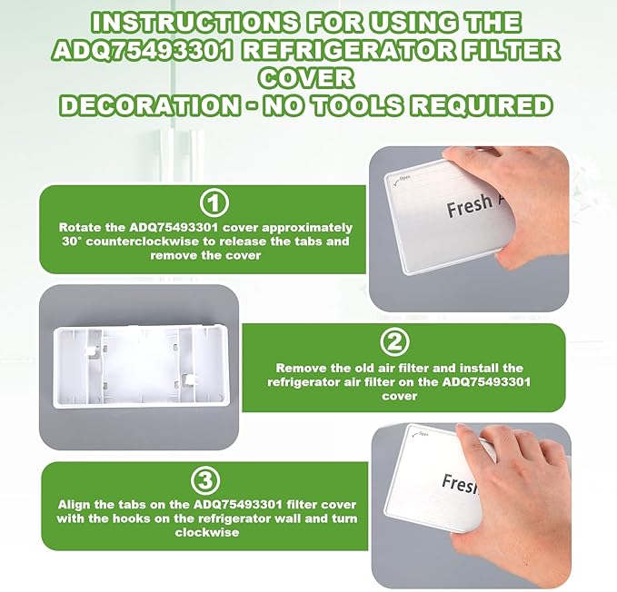 ADQ75493301 Refrigerator Air Filter Cover for LG, Fridge Fresh Air Filter Cover Replacement Parts Accessories Compatible with LG Refrigerator LRMVS3006S LRMDS3006S LRMVC2306S LRMDC2306D