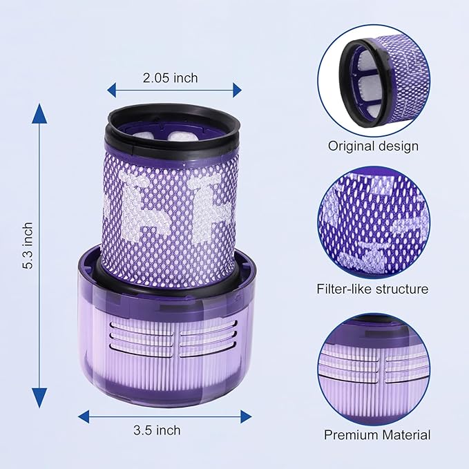 2 Pack Filter Replacement for Dyson V12 Detect Slim, V12 Slim, SV30, SV34, SV35 Cordless Vacuum, Compare to Part 971517-01（NOT for SV12 & V15 Vacuum）
