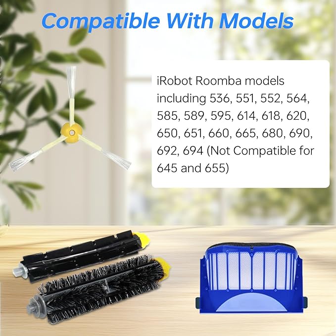 Replacement Parts Accessories Kit for iRobot Roomba 600 Series 694 675 692 690 680 650 660 620 665 695 651 614 & 500 Series 595 585 564, 6 Filter, 6 Side Brush, 3 Bristle and Beater Brush Set
