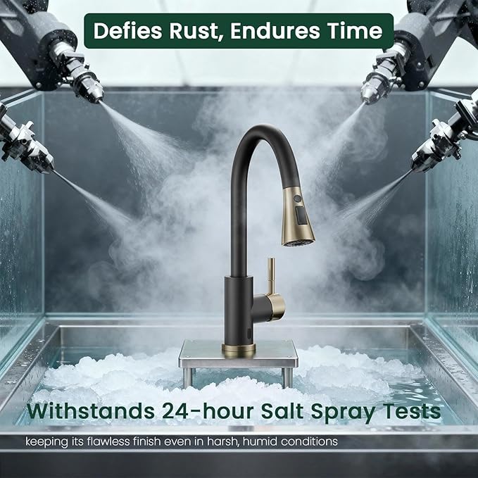 APPASO Black and Gold Kitchen Faucet, CUPC Certified Touchless Sink Faucet with Soap Dispenser and Pull Down Sprayer 3 Modes, High Arch Single Handle Hands Free Motion Sensor Kitchen Faucets