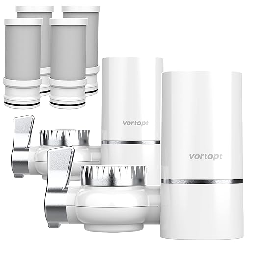 Vortopt 2 Faucet Water Filter for Sink, Rapid Flow - 400 Gallons Faucet Mount Water Filtration System for Tap Water, NSF Certified Reduces Chlorine & Bad Taste with 4 Replacement, T1