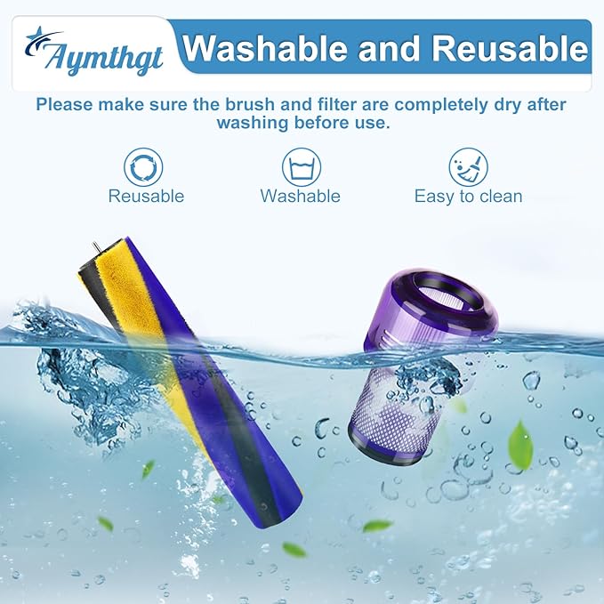 V12 Soft Roller Brush Bar + 2 Pack HEPA Filters Compatible with V12 Detect Slim, Replacement Parts No. 971634-01, for Hard Floors & Carpets, Vacuum Cleaner Attachments
