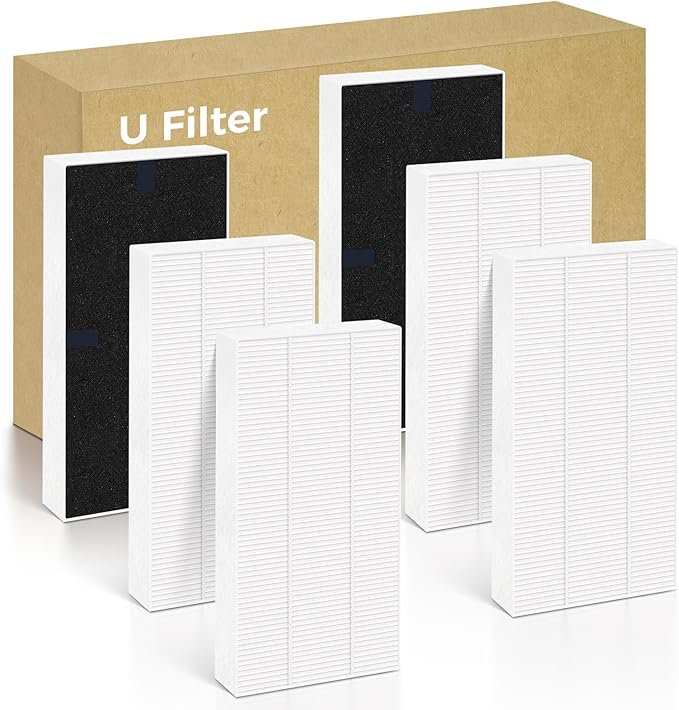 6 PACK U Filter Replacement Compatible with Honeywell HHT270, HHT290 and Compatible with Febreze FRF102B, True HEPA High-Efficiency Activated Carbon Filter for Home Large Room
