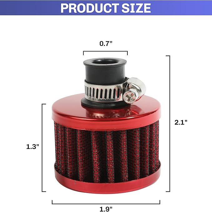 2Pcs Mini Air Vent Crankcase Breather, Cold Air Intake Filter for Car, Motorcycle (Red)