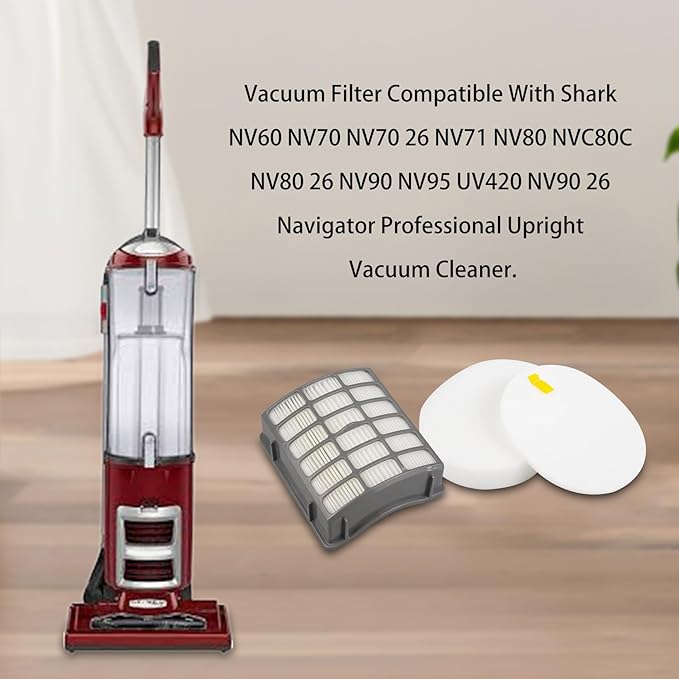 Replacement Filter for Shark NV60 NV70 NV70 26 NV71 NV80 NVC80C NV80 26 NV90 NV95 UV420 NV90 26 Navigator Professional Upright Vacuum, Parts # XFF80 XHF80