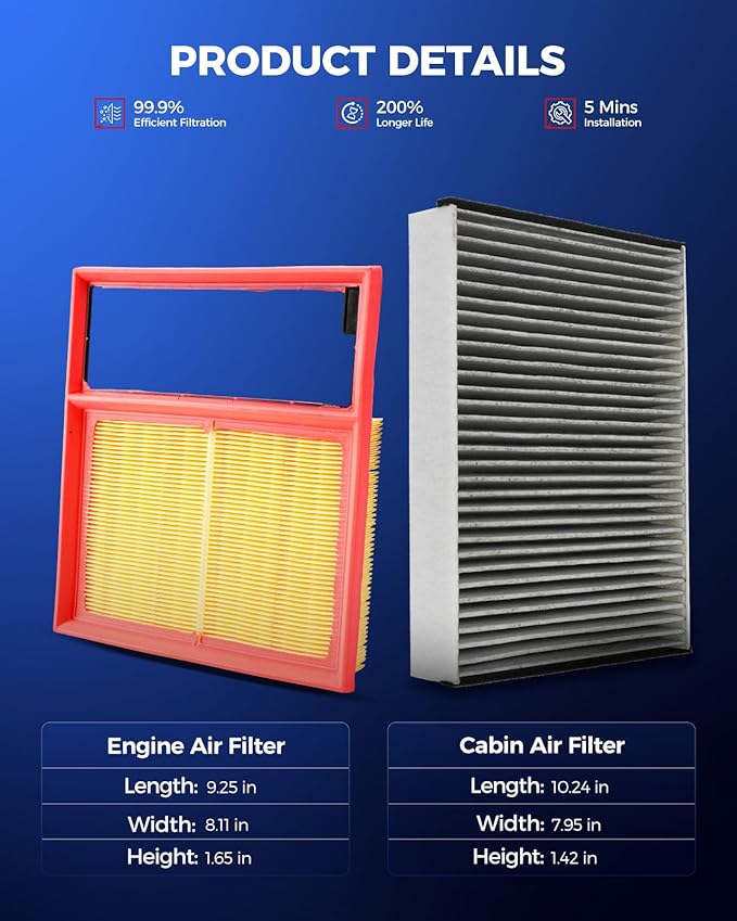 KAX Engine & Cabin Air Filter Kit, Replacement for Ford C-Max 2013-2018, Replace# CA11482 CF11920