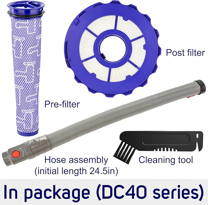 Hose Filter Replacement for Dyson DC40 UP16 UP19 Light/Slim Ball Multi Floor 2, Pre-Filter 923587-02, Post Filter 922676-01, Hose 920765-04