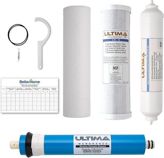 Ultima 4-Stage Reverse Osmosis Universal Under Sink Water Filter Replacement Cartidges with 50 GPD Reverse-Osmosis Membrane and 1 Quick Connect Post Filter