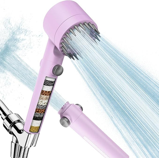 Filtered Shower Head with Handheld, High Pressure Water Flow and Multiple Spray Modes Shower Head with Filter, Power Wash for Hard Water, Showerhead with ON/OFF Switch for Pets Bath (Purple)