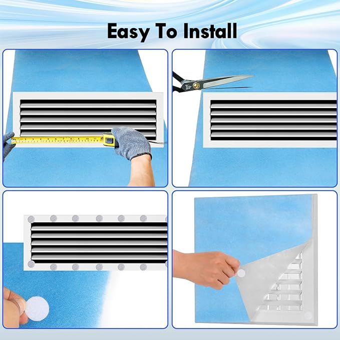 20 x 140" Air Vent Filters, 0.5-inch Thickness MERV 8 Filter Material, Cut Into About 100 Filters, HVAC Furnace Vent Filters for Home, Floor, Ceiling, Grilles (48PCS Adhesive Hook Tape)