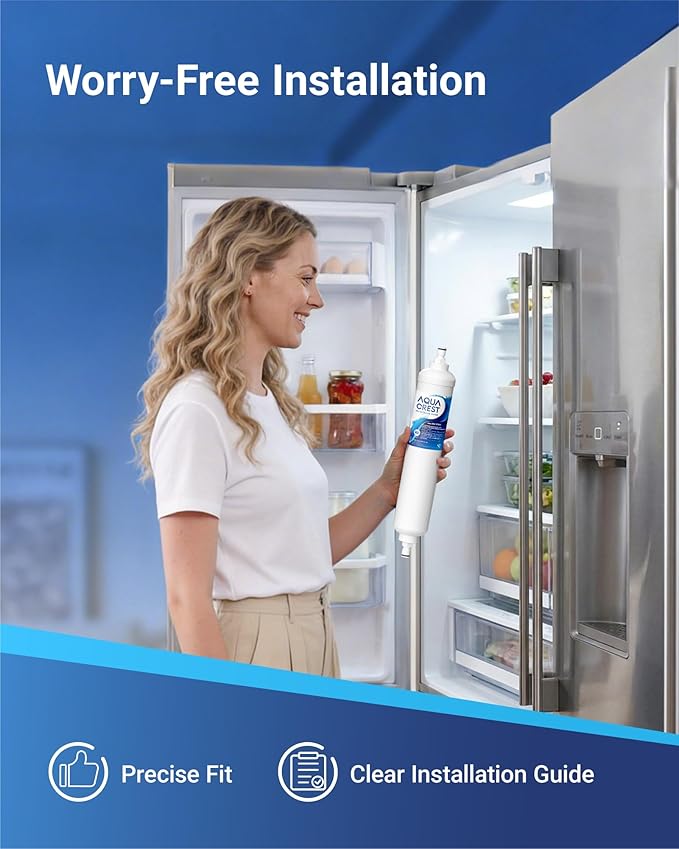 AQUA CREST GXRTQR Inline Water Filter, NSF Certified, Replacement for GE® GXRTQR, GXRTQ, Carbon Block Media Ensures 99% Chlorine Reduction, 3 Filters (Package may vary)