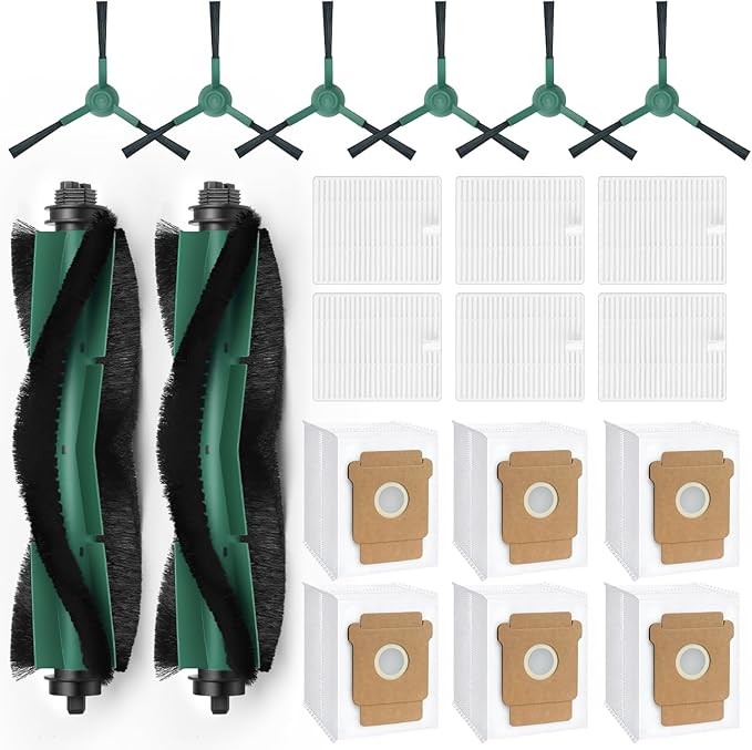 20 Pack Q0520 Replacement Parts for iRobot Roomba Vacuum 2 Essential Robot, Essential Vac 2 Robot 104/Q0520/Q052/105 Vac/105 Combo, 2 Roller Brush, 6 Side Brushes, 6 HEPA Filters, 6 Dust Bags