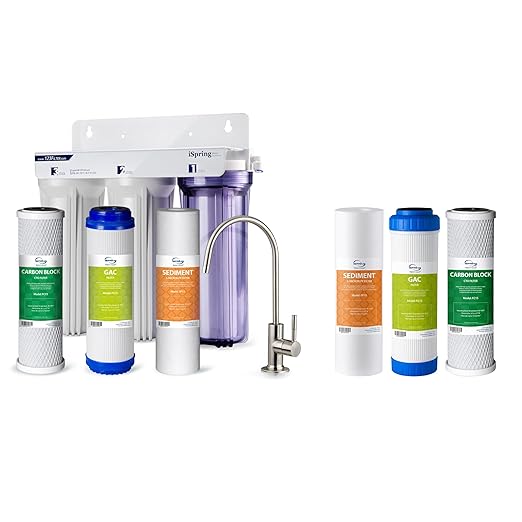 iSpring US31 Classic 3-Stage Under Sink Water Filtration System, Tankless, High Capacity, Sediment + Carbon + Carbon & F3 6-Month Prefilter Replacement Supply Filter Cartridge Pack Set, F3, White