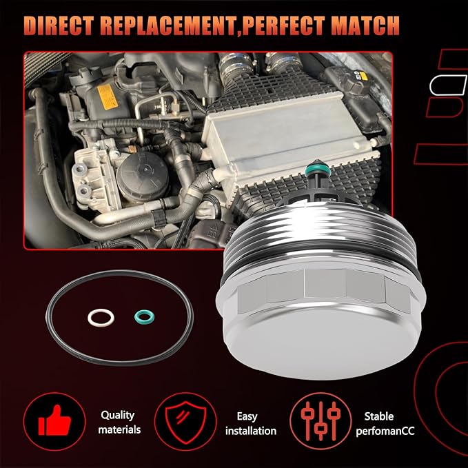 Aluminium Oil Filter Housing Cover Cap Compatible With BMW Vehicle N52 N20 N54 N55 323i 525i 128i 325Xi 328Xi 330Xi 335Xi 525Xi 528Xi 530Xi 535Xi 740Li X3 X5 X6 2006-2016 Replace# 11427525334, 917056