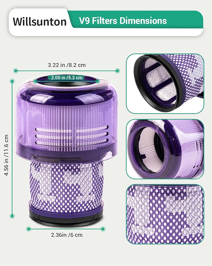 SV18 V9 Filter Replacement for Dyson Digital Slim Origin Fluffy Extra Cordless Vacuum V9 SV18 SV57, Part No. 970612-01 for Dyson Digital Slim Filter (3 Pack)