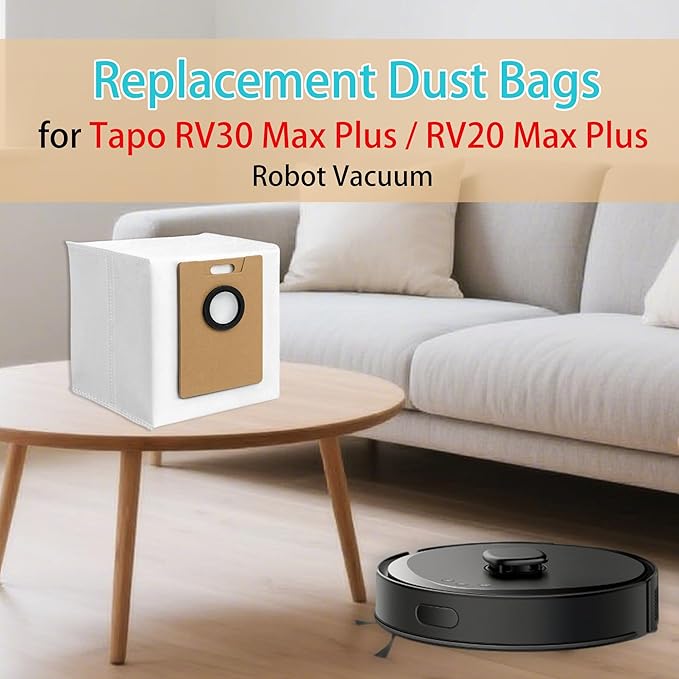 12 Pack Disposable Dust Bags Compatible with Tapo RV30 Max Plus / RV20 Max Plus Robot Vacuum Cleaner 3L Bag