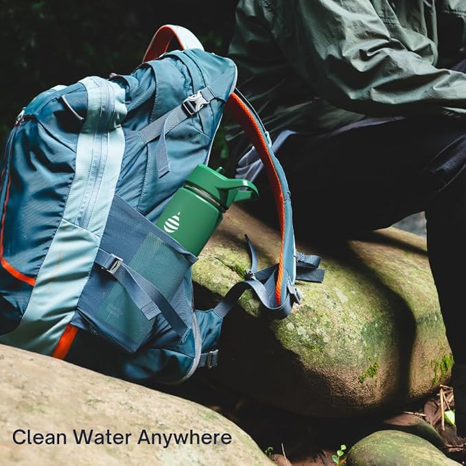 Clearly Filtered Water Bottle | Removes 200+ Contaminants, Double-Wall Insulated Stainless Steel, BPA/BPS Free, Phthalate Free, Filters Flouride Lead Chlorine (20oz, Navy Blue)