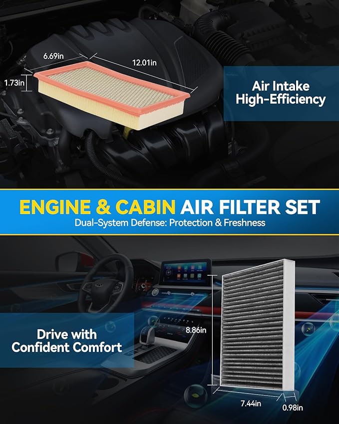 PHILTOP Engine & Cabin Air Filter Set, Compatible With Ford Explorer, Taurus, Police Interceptor Utility, Flex, Lincoln MKS, Replace CA10242 CF11176 Car Accessories