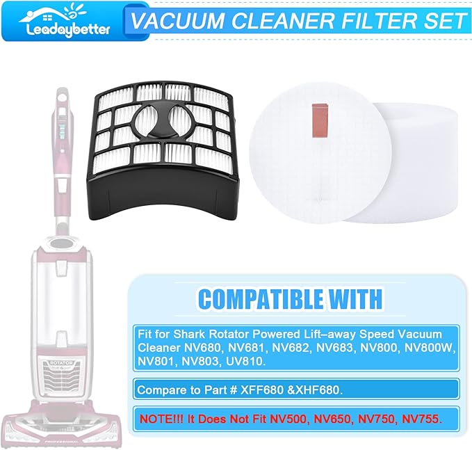 Leadaybetter 2 + 4 Pack Replacement Filters for Shark Rotator DuoClean Powered Lift Away Speed NV680 NV681 NV682 NV683 NV800 NV801 NV803 UV810, Compare to Part # XFF680 &XHF680