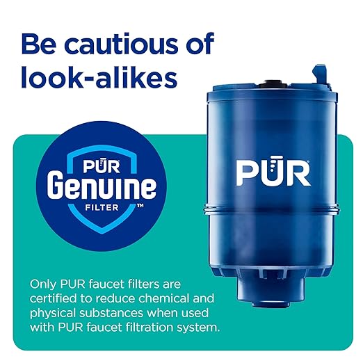PUR Plus Vertical Faucet-Mount Water Filtration System, Lead-Reducing Filter, Easy Installation, 100-Gallon Capacity, Compatible with External Aerators, Grey