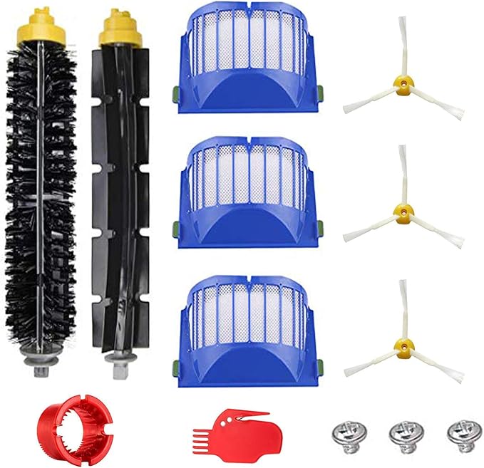 DLD Accessory for Irobot Roomba 600 610 620 650 Series Vacuum Cleaner Replacement Part Kit - Includes 3 Pack Filter, Side Brush, and 1 Pack Bristle Brush