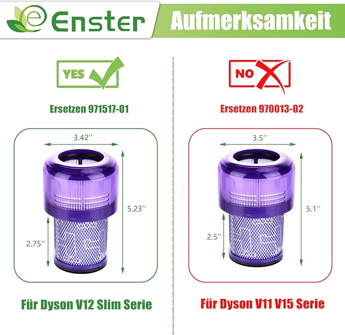 V12 Filter Replacement for Dyson V12 Detect Slim, Detect Slim Animal, Slim+ Cordless Vacuum and V12 Slim Absolute Vacuums, SV34, SV35 V12 Vacuum Cleaner Filter Replacement, Part No. 971517-01, 3 Pack