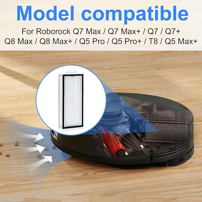 Hepa Filter for Roborock Q7 Max/ Q7 Max+/ Q7/ Q7+/ Q8 Max/ Q8 Max+/ Q5 Pro/ Q5 Pro+/ T8 Robot Vacuum Cleaner Replacement Part, Filter Washable and Reusable, Provides Stronger Suction Power