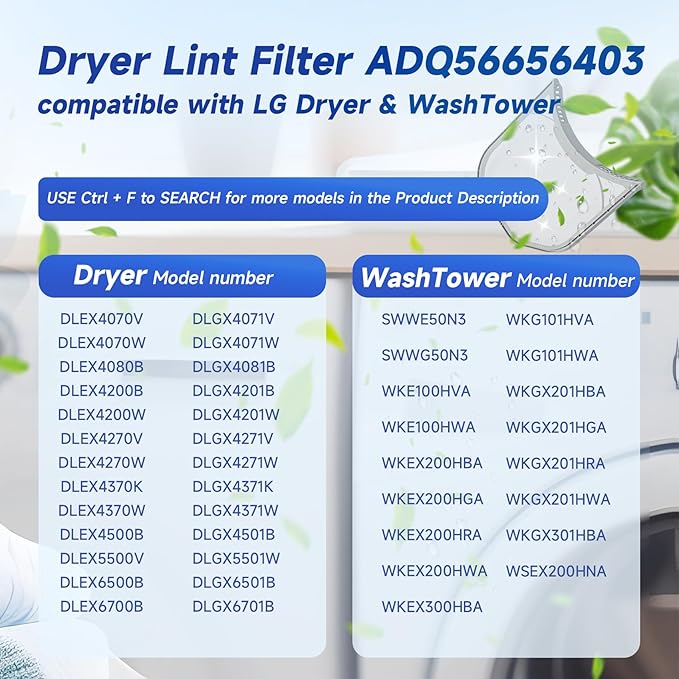 ADQ56656403 Dryer Lint Filter Screen Replacement Compatible With LG WashTowers & Dryer DLGX4201B DLGX4201W WKE100HVA, 11.2" * 10.9" Dryer Lint Filter Trap Screen Strainer 4960837 AP7012980 PS16546780