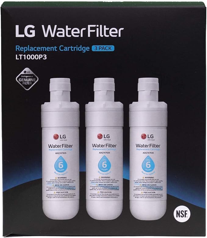 LG LT1000P3 6-Month / 200 Gallon Refrigerator Replacement Water Filter, 3 Count (Pack of 1), White