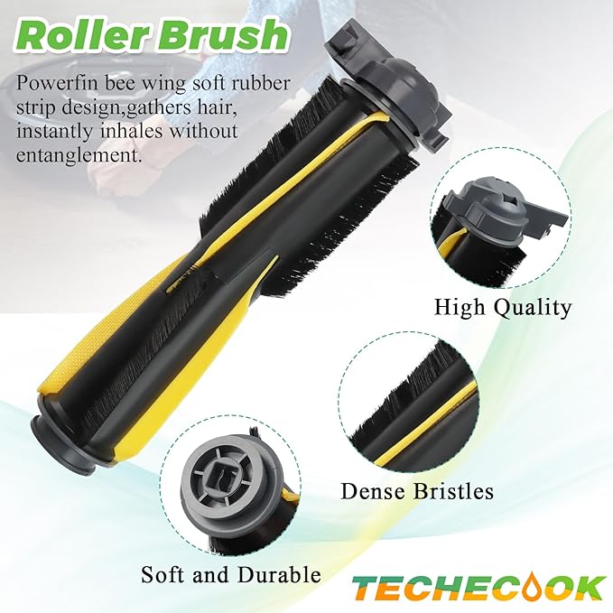 Replacement Parts for Shark Robot Vacuum R101AE RV1001AE AV911S RV2001WD RV1100SRUS RV1100VRUS by Techecook - Includes 6 x Side Brushes, 3 x Hepa Filters,1 x Main Rolling Brush and 1 x Cleaning Brush