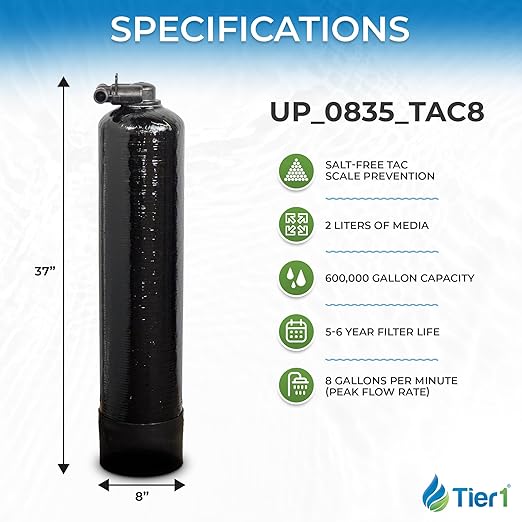 Tier1 Water Softener Alternative | Salt-Free Water Conditioner | TAC Scale Prevention | 600,000 Gallon Capacity, 5-6 Year Life | Whole House Water Filtration System