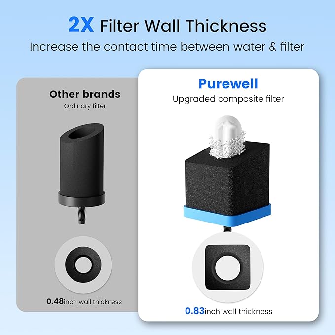 Purewell PF-6-PH Black 4-Stage Composite Carbon and Alkaline Filters, Compatible with Berkey® Big+, ProOne® Big+ Gravity Water Filter Systems and Purewell Systems (2 Pack, SS Series)